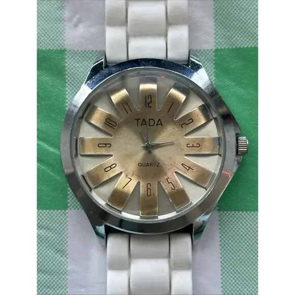 Tada Silver Tone White Band Women’s Quartz Watch - Picture 1 of 6